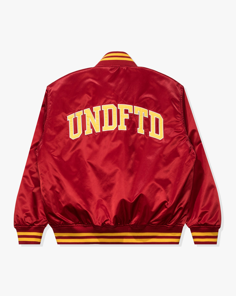 UNDEFEATED ICON SATIN VARSITY JACKET - SCARLET