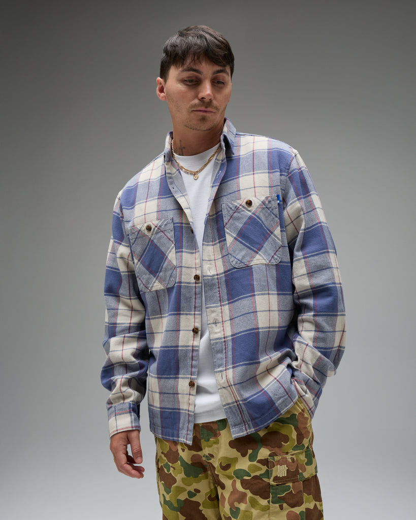 UNDEFEATED PLAID L/S WORKSHIRT - DUSTY-BLUE