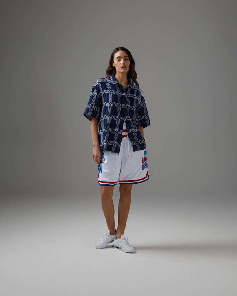 UNDEFEATED SU26 PLAID S/S BUTTON DOWN - NAVY