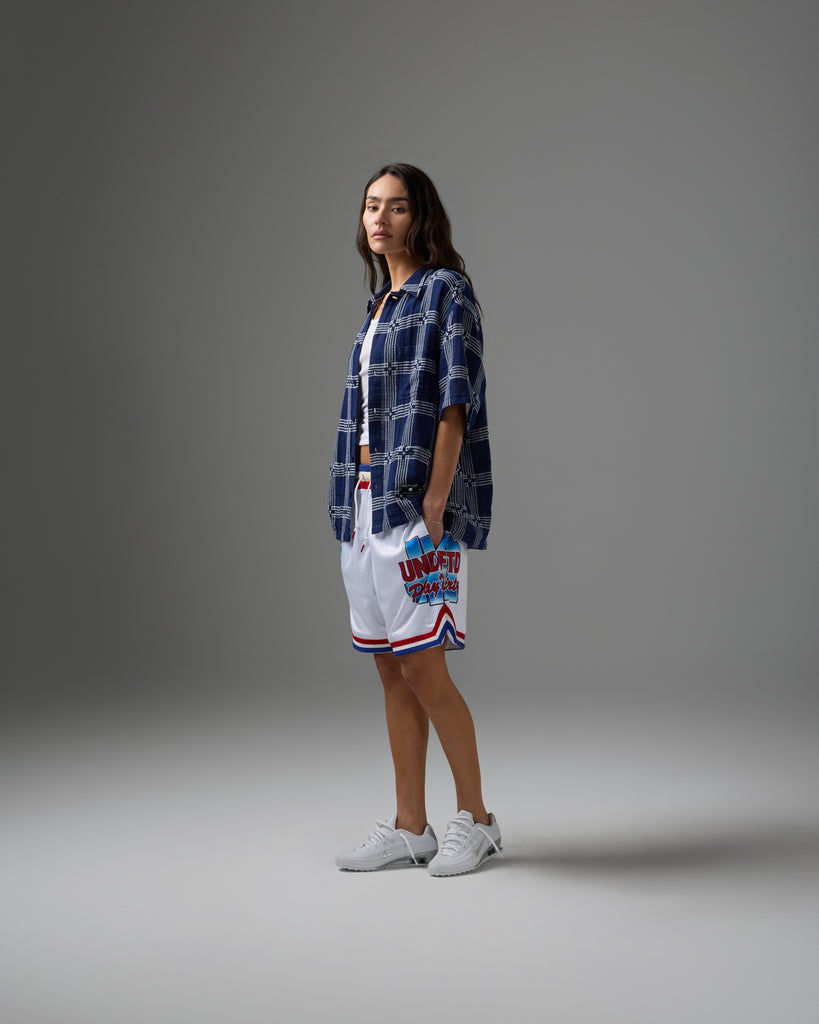 UNDEFEATED SU26 PLAID S/S BUTTON DOWN - NAVY