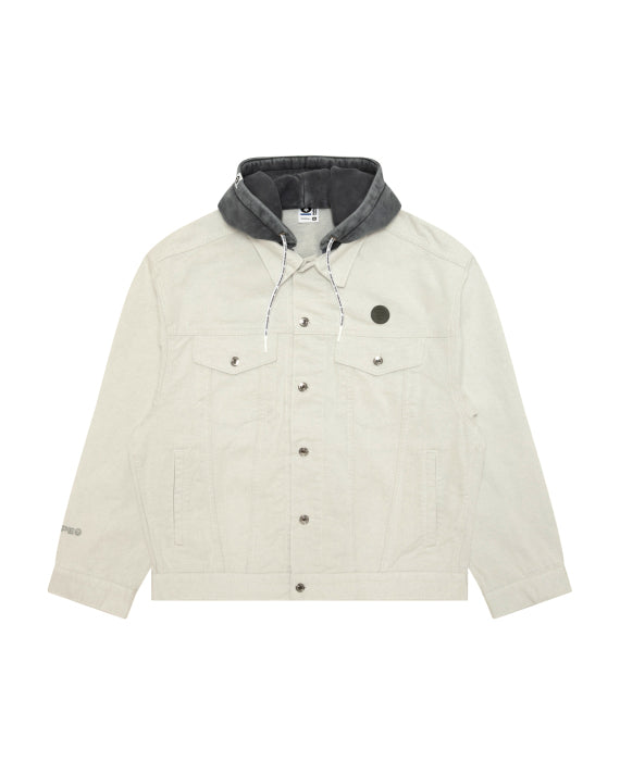 AAPE AAPENOW MOONFACE HOODED DENIM JACKET - WALL WHITE