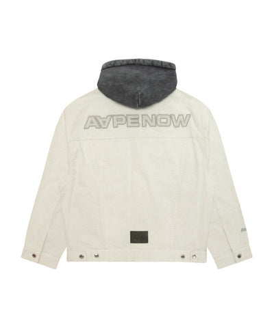 AAPE AAPENOW MOONFACE HOODED DENIM JACKET - WALL WHITE