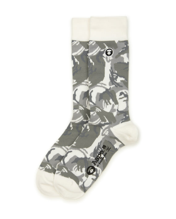 AAPE MOONFACE LOGO CAMO CREW SOCKS - WALL WHITE