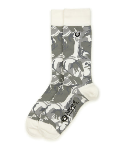 AAPE MOONFACE LOGO CAMO CREW SOCKS - WALL WHITE