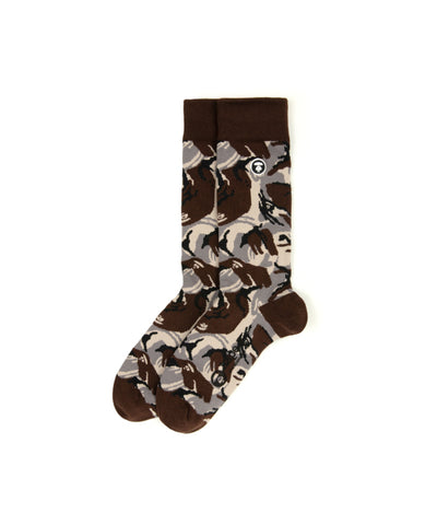 AAPE MOONFACE CAMO SOCKS - BROWN