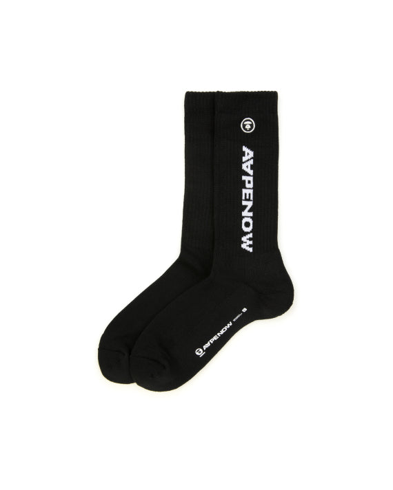 AAPE AAPENOW MOONFACE LOGO CREW SOCKS (BLACK)