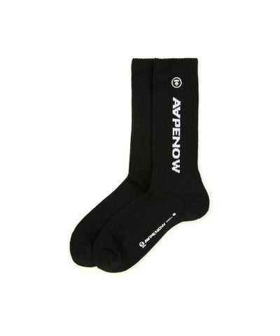 AAPE AAPENOW MOONFACE LOGO CREW SOCKS (BLACK)