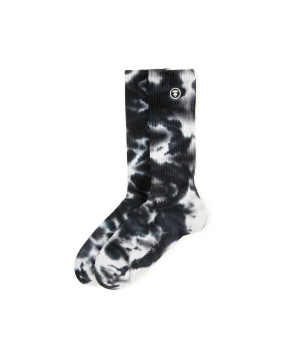 AAPE AAPENOW MOONFACE LOGO TIE-DYE CREW SOCKS (BLACK)