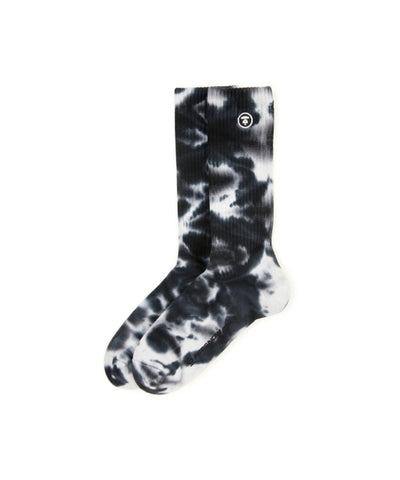 AAPE AAPENOW MOONFACE LOGO TIE-DYE CREW SOCKS (BLACK)