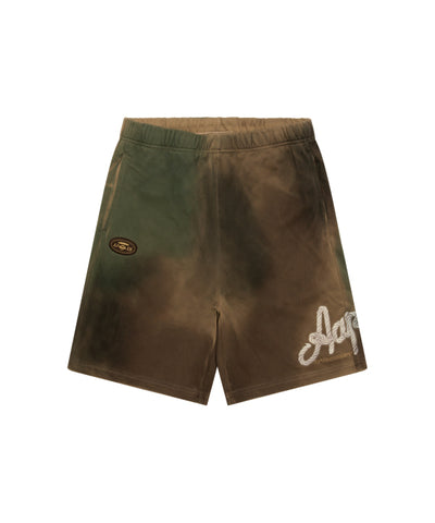 AAPE MOONFACE LOGO SWEAT SHORTS - ARMY GREEN