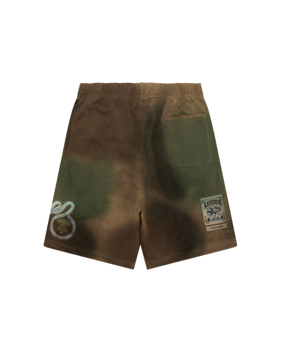 AAPE MOONFACE LOGO SWEAT SHORTS - ARMY GREEN