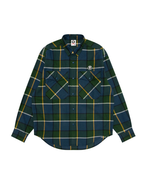 AAPE AAPENOW MOONFACE CHECK LONG SLEEVE SHIRT (NAVY BLUE)