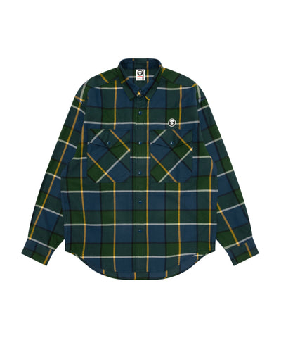 AAPE AAPENOW MOONFACE CHECK LONG SLEEVE SHIRT (NAVY BLUE)