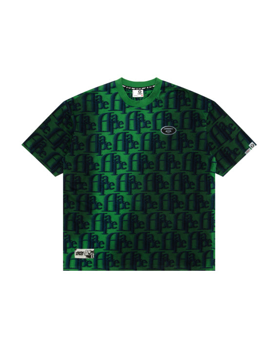 AAPE MOONFACE LOGO MONOGRAM PATTERN TEE - EMERALD