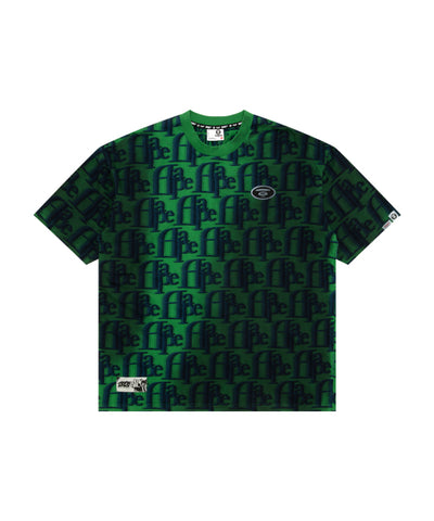 AAPE MOONFACE LOGO MONOGRAM PATTERN TEE - EMERALD
