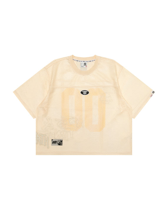 AAPE MOONFACE LOGO MESH CROP TEE - CREAM
