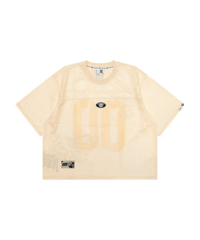 AAPE MOONFACE LOGO MESH CROP TEE - CREAM