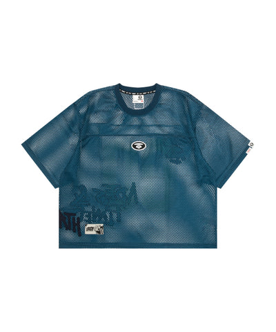 AAPE MOONFACE LOGO MESH CROP TEE - DARK NAVY