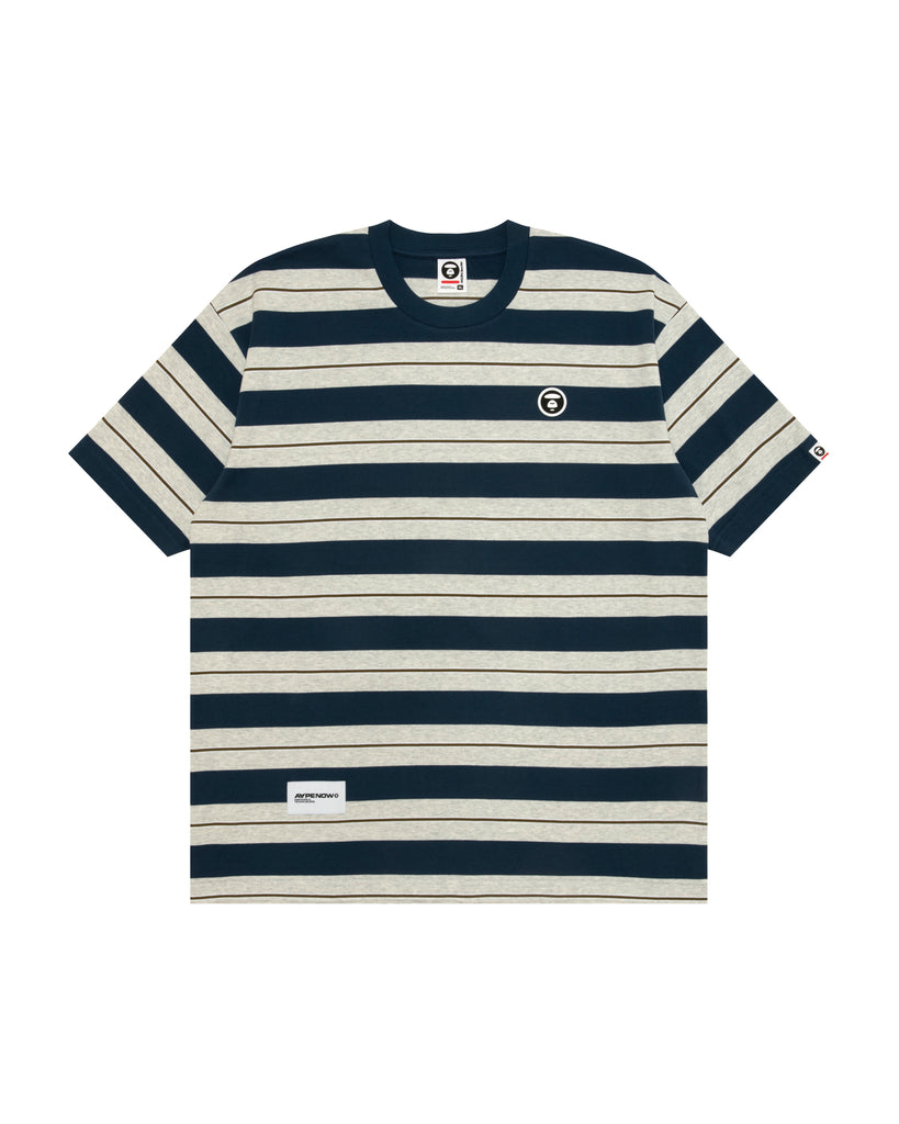 AAPE AAPENOW MOONFACE LOGO STRIPED TEE - NAVY
