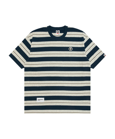 AAPE AAPENOW MOONFACE LOGO STRIPED TEE - NAVY
