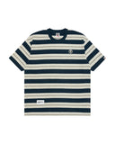 AAPE AAPENOW MOONFACE LOGO STRIPED TEE - NAVY