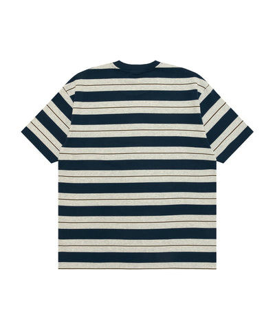 AAPE AAPENOW MOONFACE LOGO STRIPED TEE - NAVY