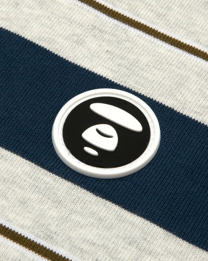 AAPE AAPENOW MOONFACE LOGO STRIPED TEE - NAVY