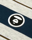 AAPE AAPENOW MOONFACE LOGO STRIPED TEE - NAVY