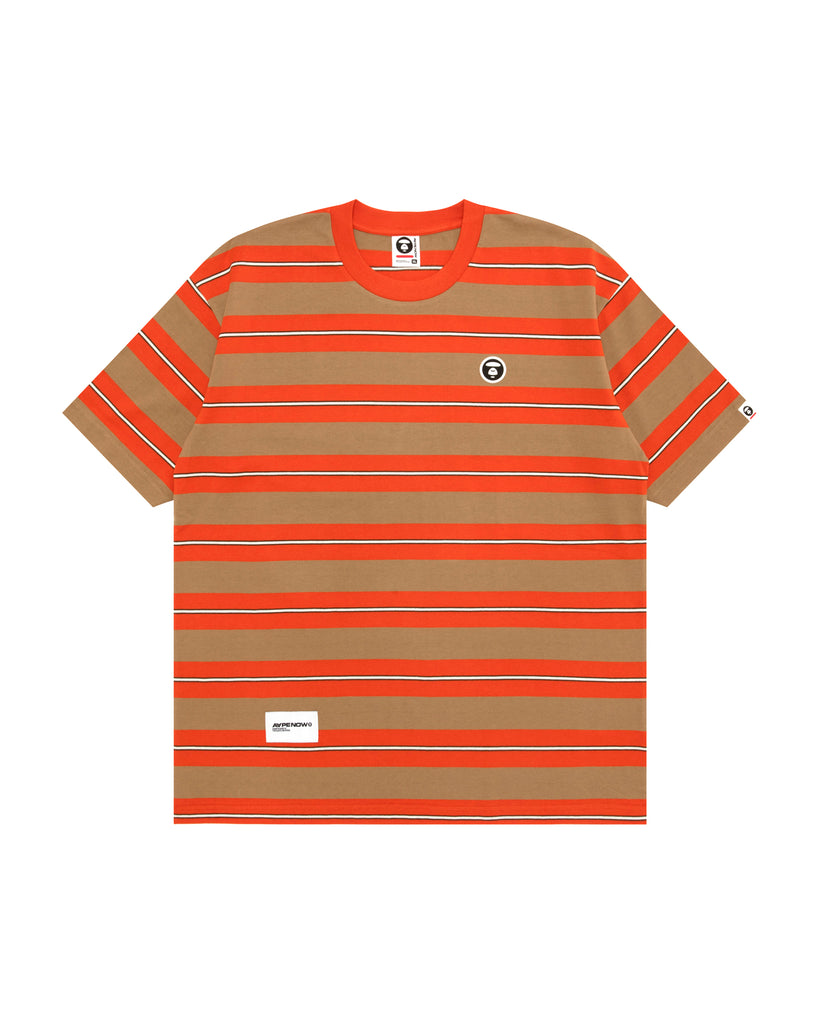 AAPE AAPENOW MOONFACE LOGO STRIPED TEE - ORANGE